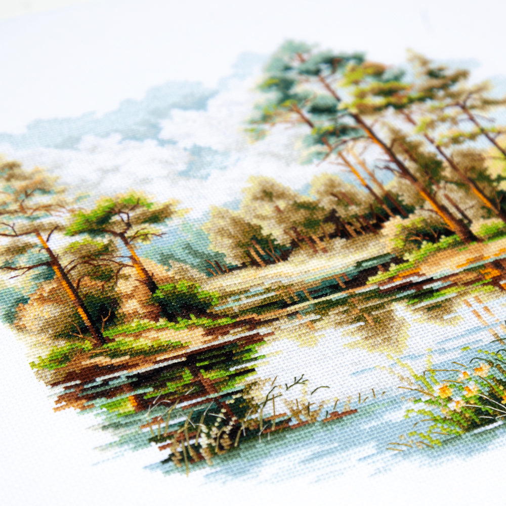 Kit de punto de cruz Magic Needle 70-39 Forest Lake, paisaje de lago y bosque