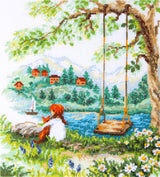 Kit de punto de cruz Magic Needle 70-42 Carefree Days con niña y paisaje de lago