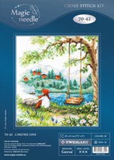 Kit de punto de cruz Magic Needle 70-42 Carefree Days con niña y paisaje de lago