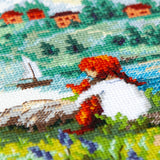 Kit de punto de cruz Magic Needle 70-42 Carefree Days con niña y paisaje de lago