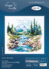 Kit de punto de cruz Magic Needle 70-43 Life Flows, paisaje de río y montaña