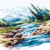Kit de punto de cruz Magic Needle 70-43 Life Flows, paisaje de río y montaña