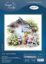Kit de punto de cruz Magic Needle 70-47 Quiet Happiness, jardín con flores y casa