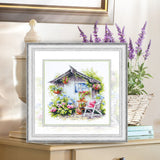 Kit de punto de cruz Magic Needle 70-47 Quiet Happiness, jardín con flores y casa