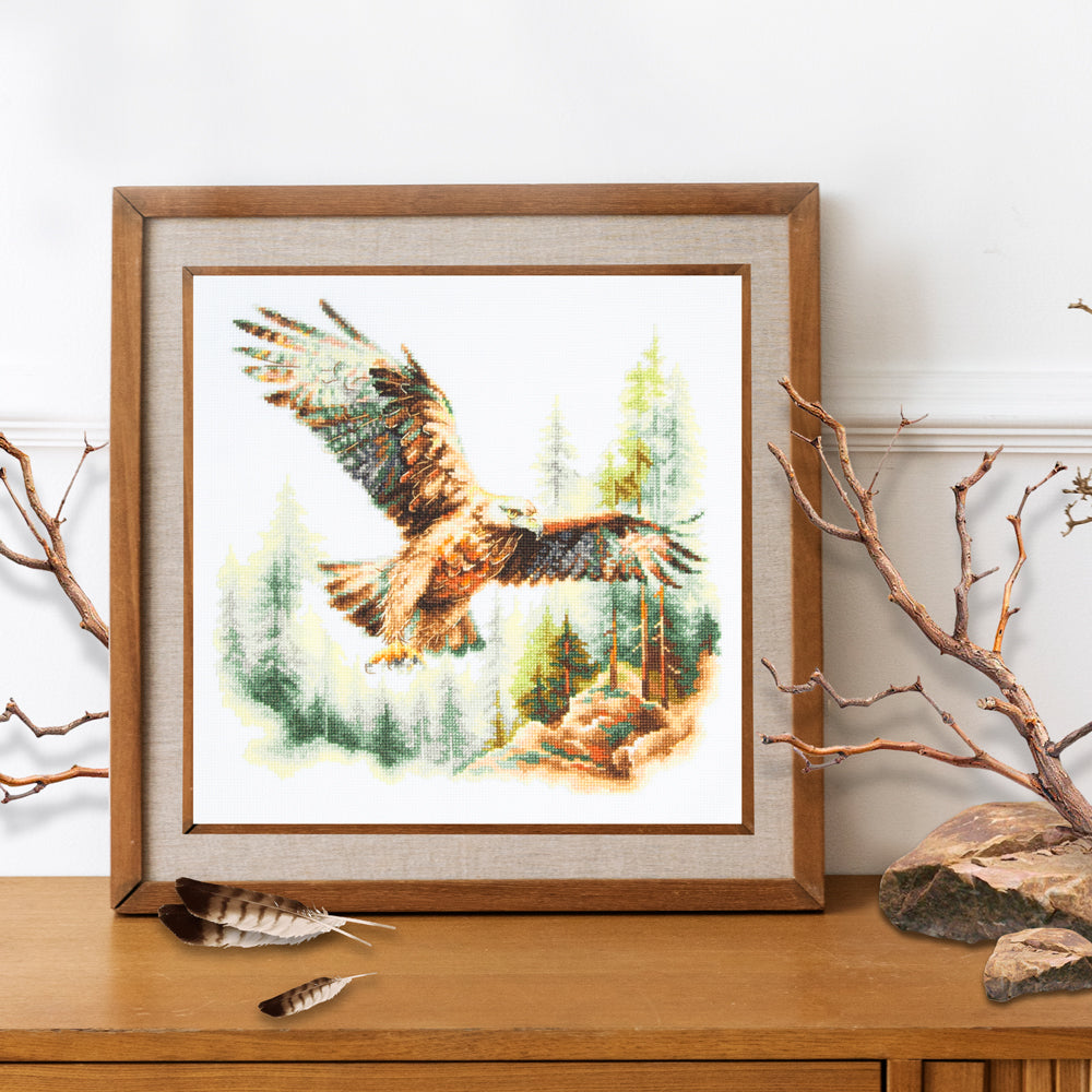 Kit de punto de cruz Magic Needle 70-48 Above the World con águila, 26 x 26 cm