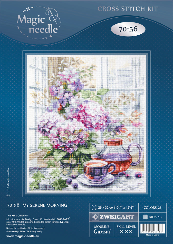 Kit de punto de cruz Magic Needle 70-56 My Serene Morning con flores y té