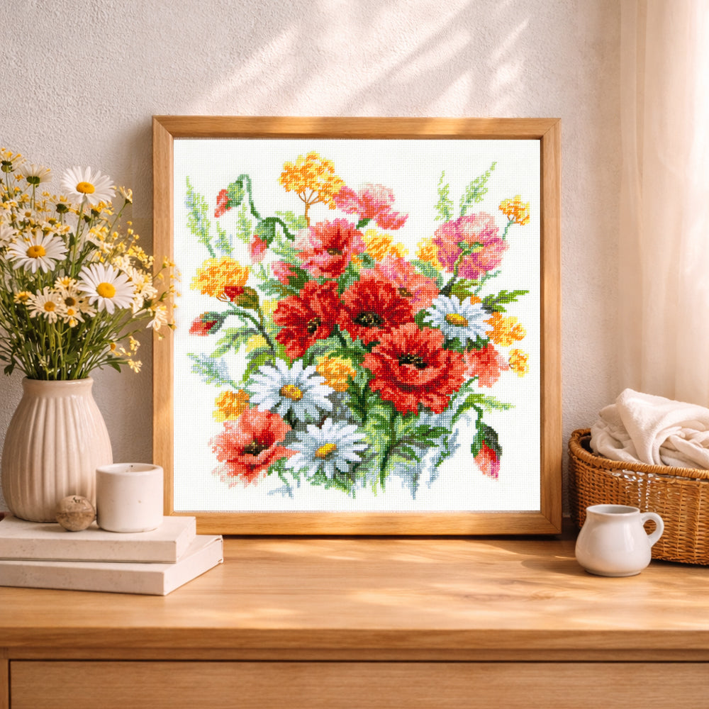 Kit de punto de cruz Magic Needle 70-58 Wildflowers con flores silvestres, 26 x 26 cm