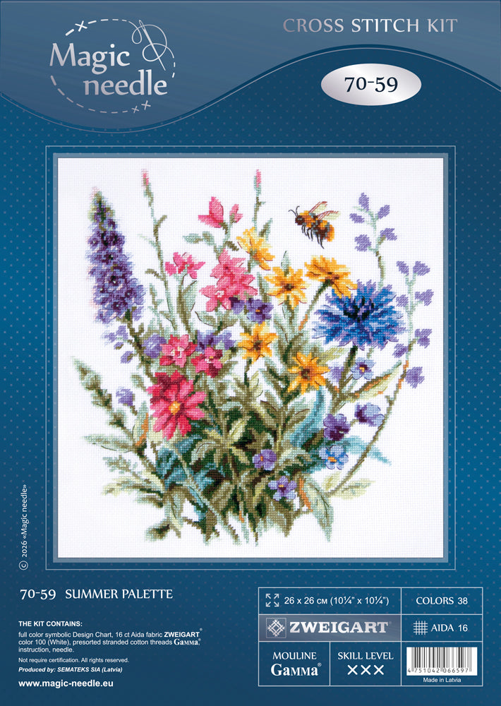 Kit de punto de cruz Magic Needle 70-59 Summer Palette con flores silvestres y abeja