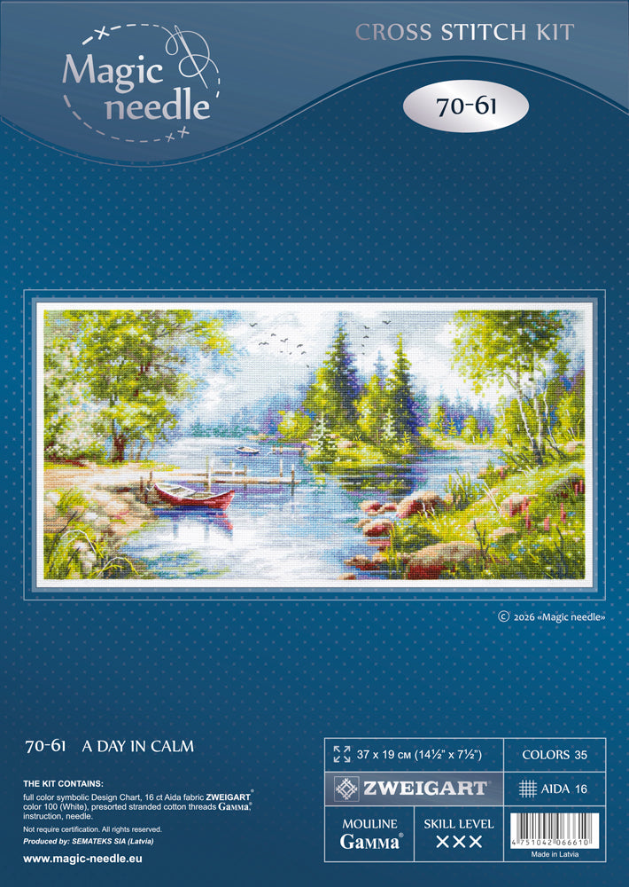 Kit de punto de cruz Magic Needle 70-61 A Day in Calm con paisaje de lago y barca