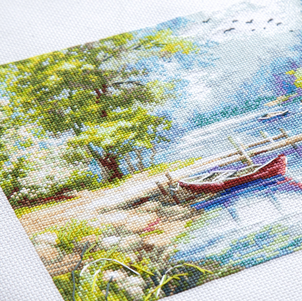 Kit de punto de cruz Magic Needle 70-61 A Day in Calm con paisaje de lago y barca