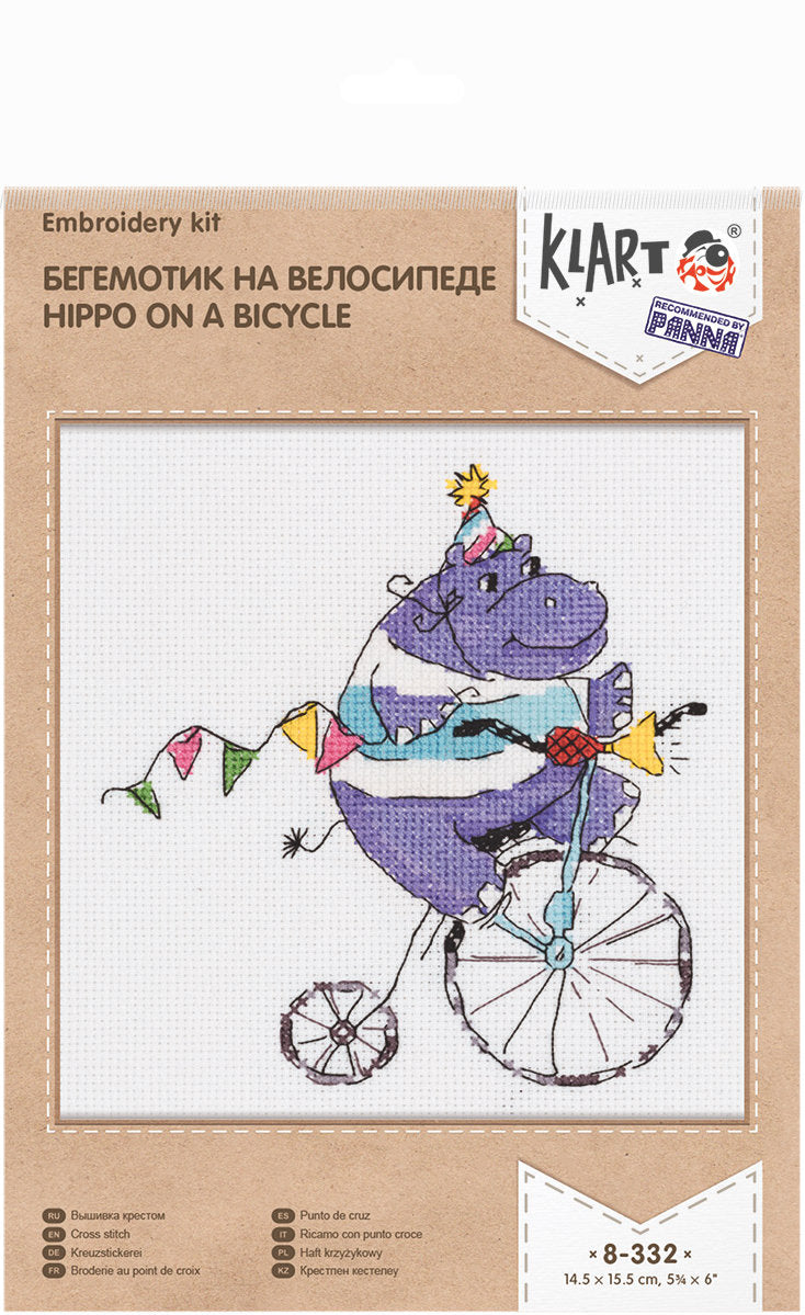 Hippopotame à vélo - 8-332 Klart - Kit de point de croix