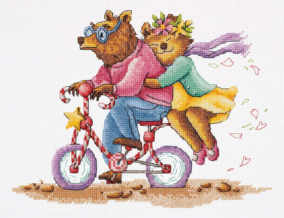 Bären auf dem Fahrrad - 8-514 Klart - Kreuzstich-Set