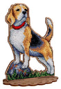 Kit de punto de cruz sobre madera MP Studia SO-169 Beagle con perro beagle tricolor, collar rojo y pelota, bordado sobre base de madera perforada con soporte