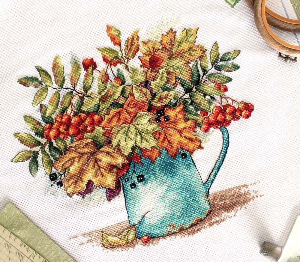 Vista adicional de Kit de punto de cruz MP Studia SNV-878 – Scarlet Bunches of Rowan 23x24 cm