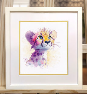 Kit de punto de cruz The Magic of Watercolor Cheetah Oven S1721 con retrato de guepardo en estilo acuarela sobre tela Aida blanca