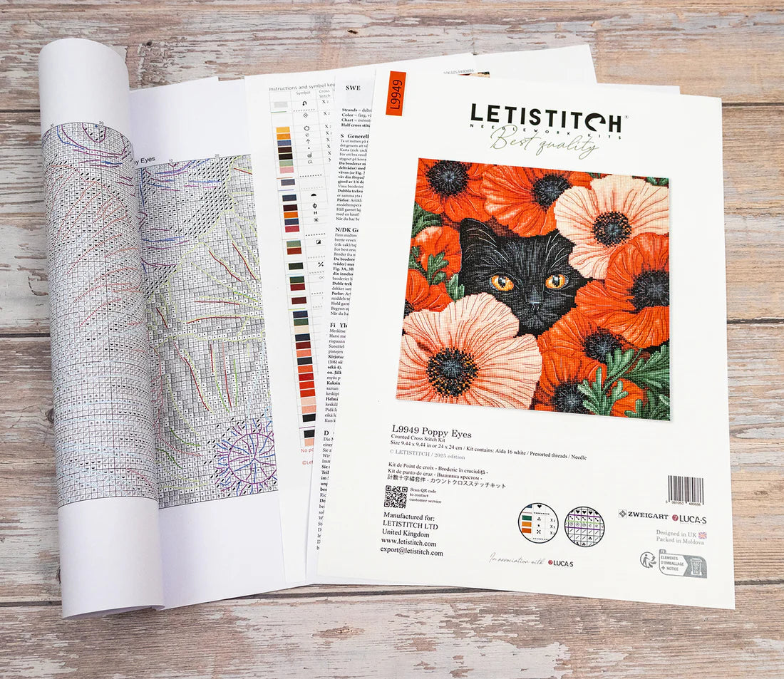 Kit di Punto Croce Letistitch L9949 "Occhi di Papavero (Poppy Eyes)" – Fiori 24x24 cm