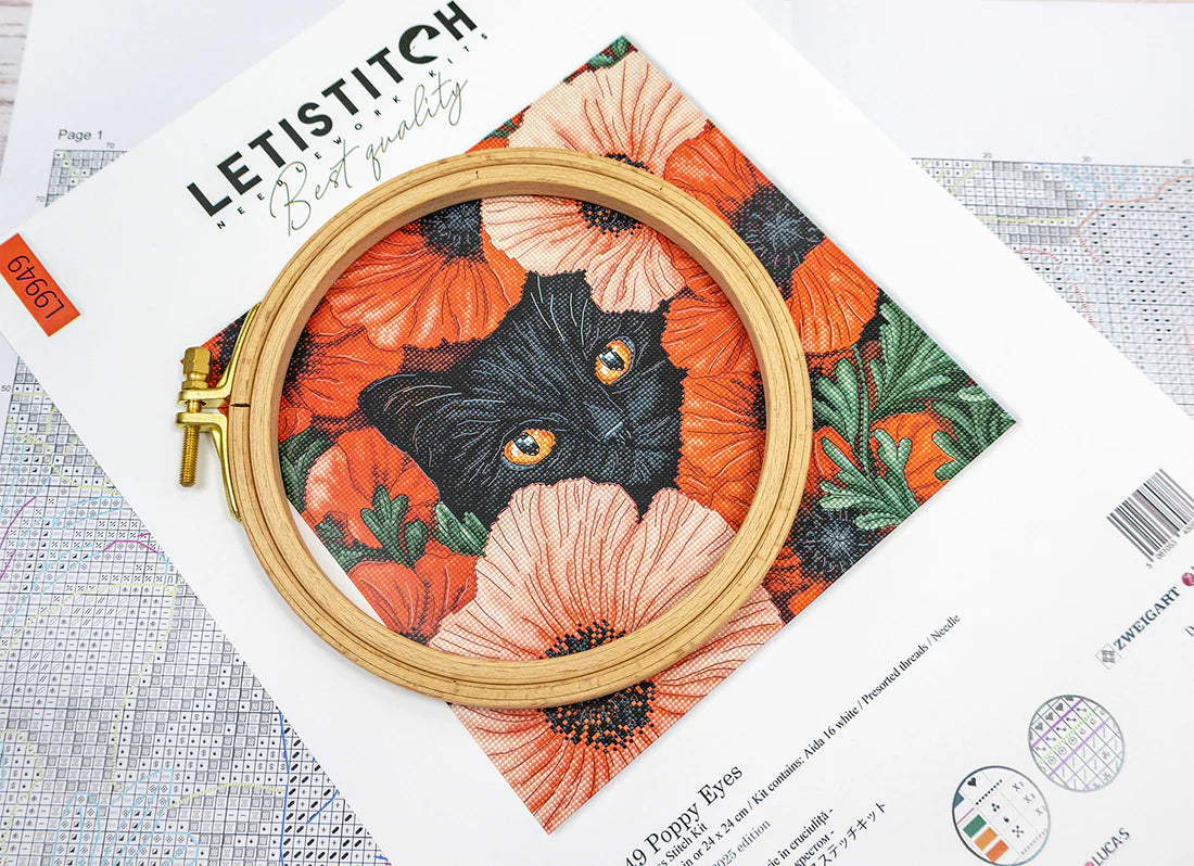 Kit di Punto Croce Letistitch L9949 "Occhi di Papavero (Poppy Eyes)" – Fiori 24x24 cm