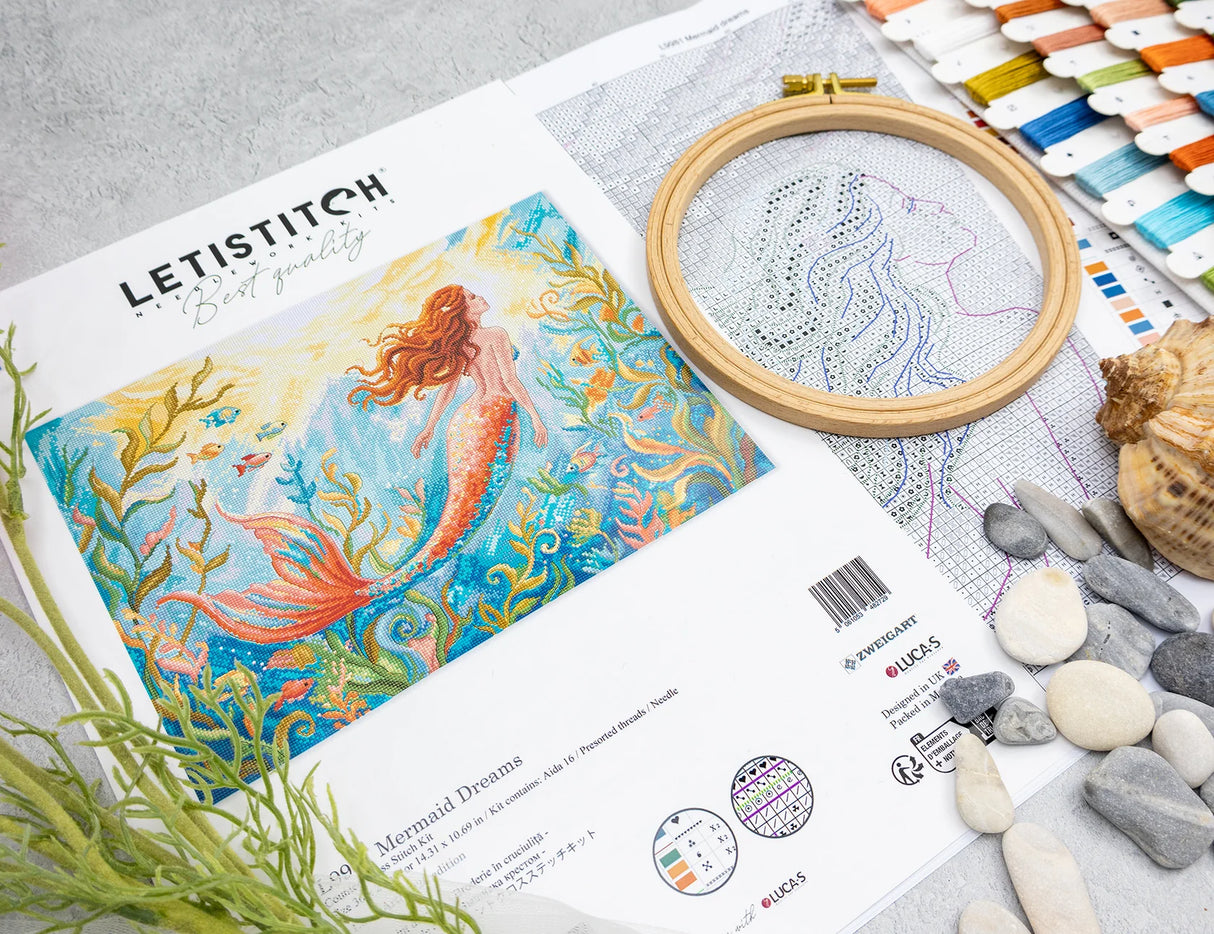 Kit de Punto de Cruz LetiStitch L9981 Mermaid Dreams – Sirena Fantasía en Aida 16