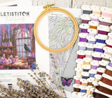 Kit de punto de cruz LetiStitch L9987 Raven’s Library con cuervo y biblioteca mágica