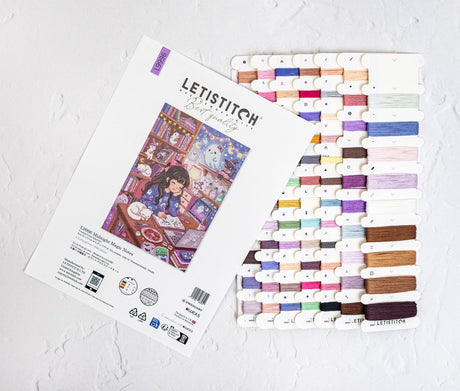 Folleto y tarjeta de hilos del kit Letistitch L9996 Midnight Magic Notes