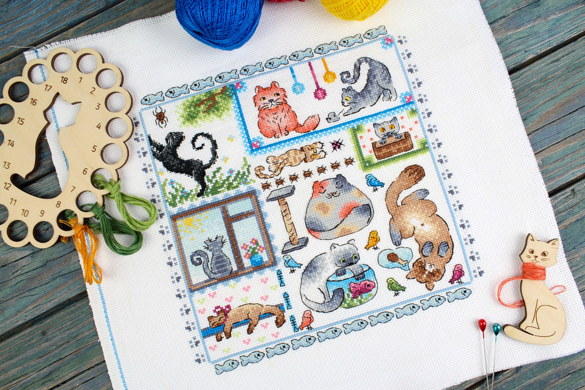 Vista adicional de Kit de punto de cruz MP Studia SNV-894 – Sampler. Gatos / Un Paraíso Gatuno 20x20 cm