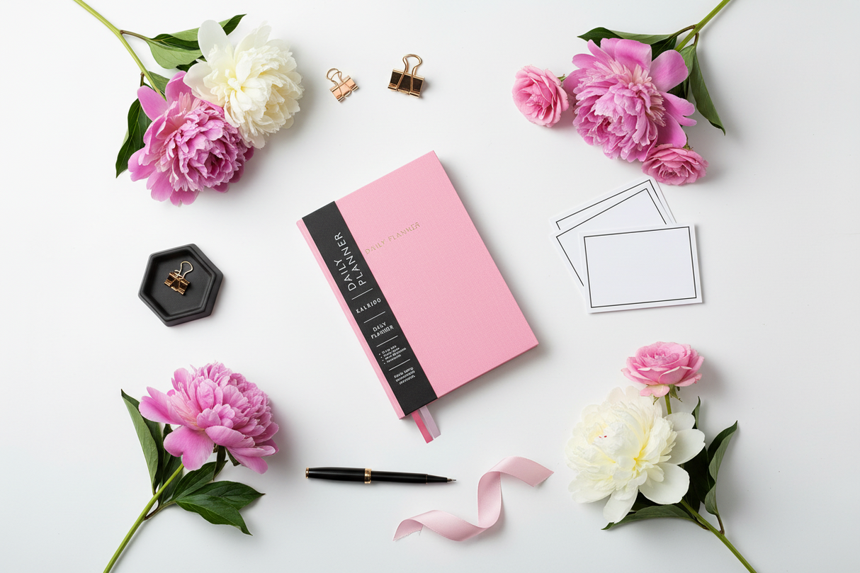 Agenda journalier en tissu rose (A5) (12752)