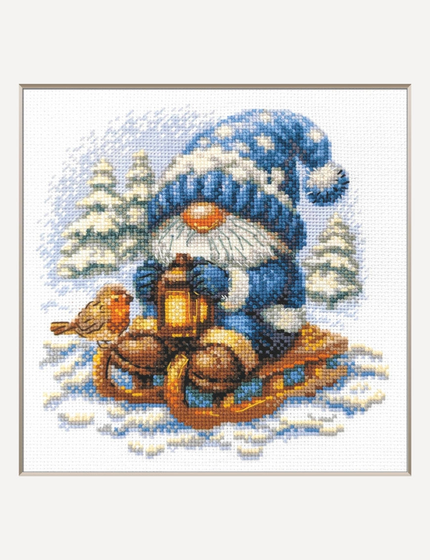 Kit de punto de cruz Aine A1045 – Snowy Gnome, gnomo de invierno, 20 × 20 cm
