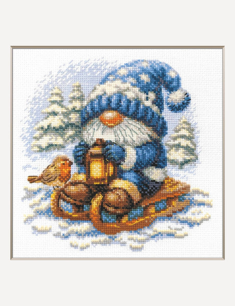Kit de punto de cruz Aine A1045 – Snowy Gnome, gnomo de invierno, 20 × 20 cm