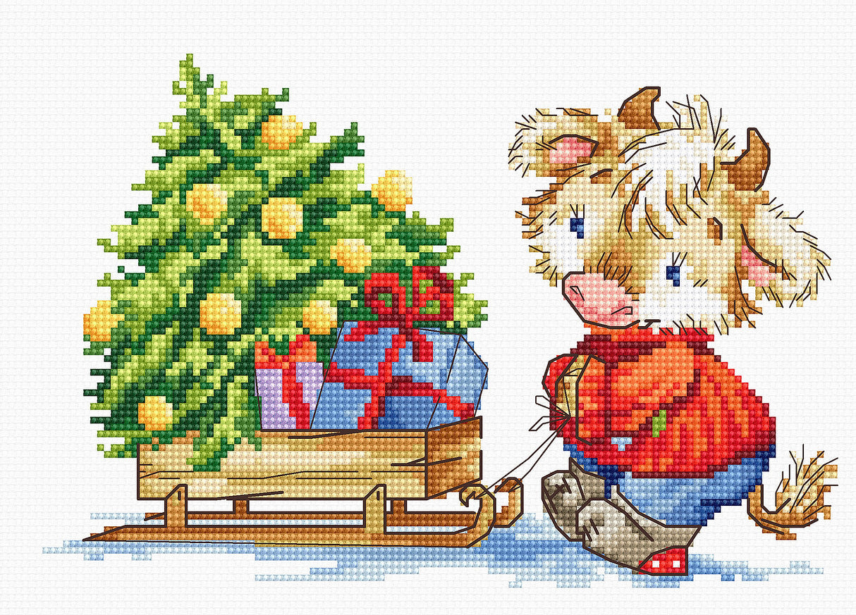 (Discontinued) B1181 Calf with Christmas Tree - Luca-S - Cross Stitch Kit