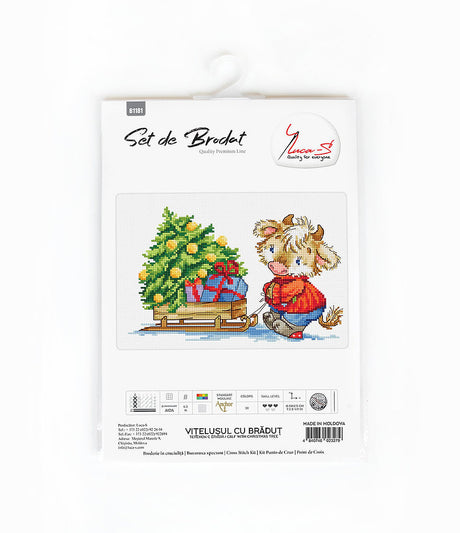(Descatalogado) B1181 Becerro con árbol de Navidad - Luca-S - Kit de Punto de Cruz