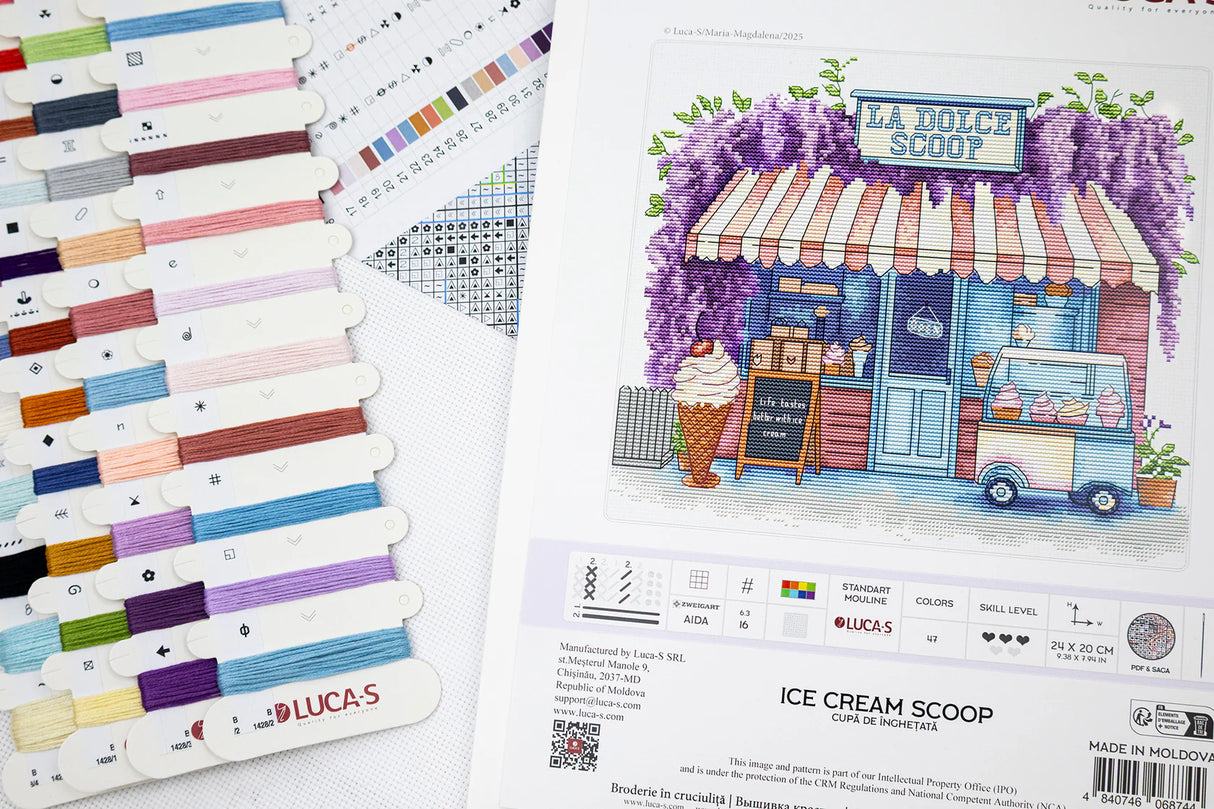 Luca-S B1428 – Ice Cream Scoop | Kit de punto de cruz con heladería veraniega