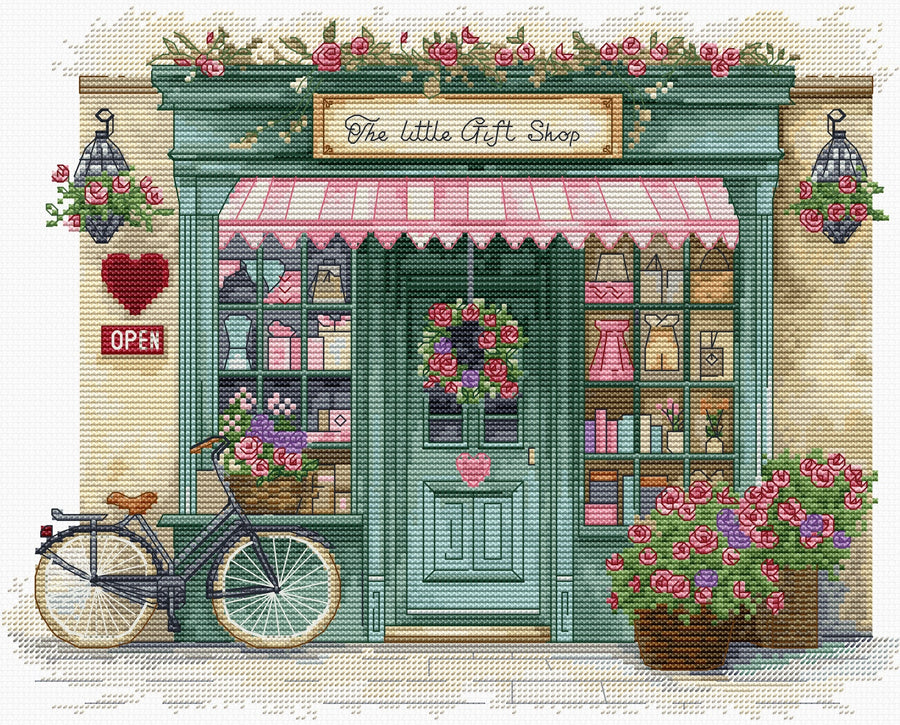 Luca-S B1429 – The Little Gift Shop Kit de punto de cruz con tienda de regalos romántica