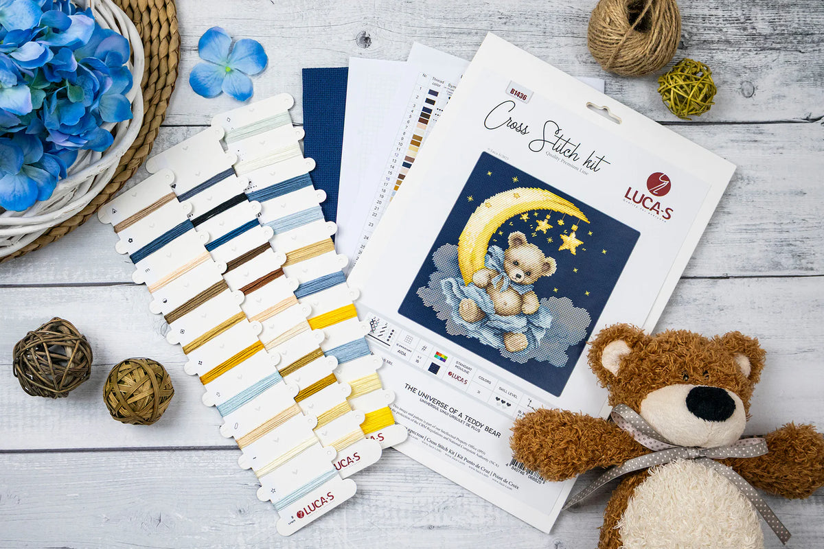 Kit de bordado Luca-S The Universe of a Teddy Bear, hilos premium y tela Aida incluidos