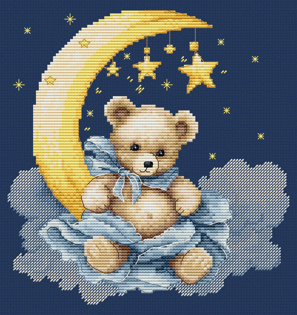 Kit de punto de cruz Luca-S The Universe of a Teddy Bear B1436, oso sobre la luna con estrellas