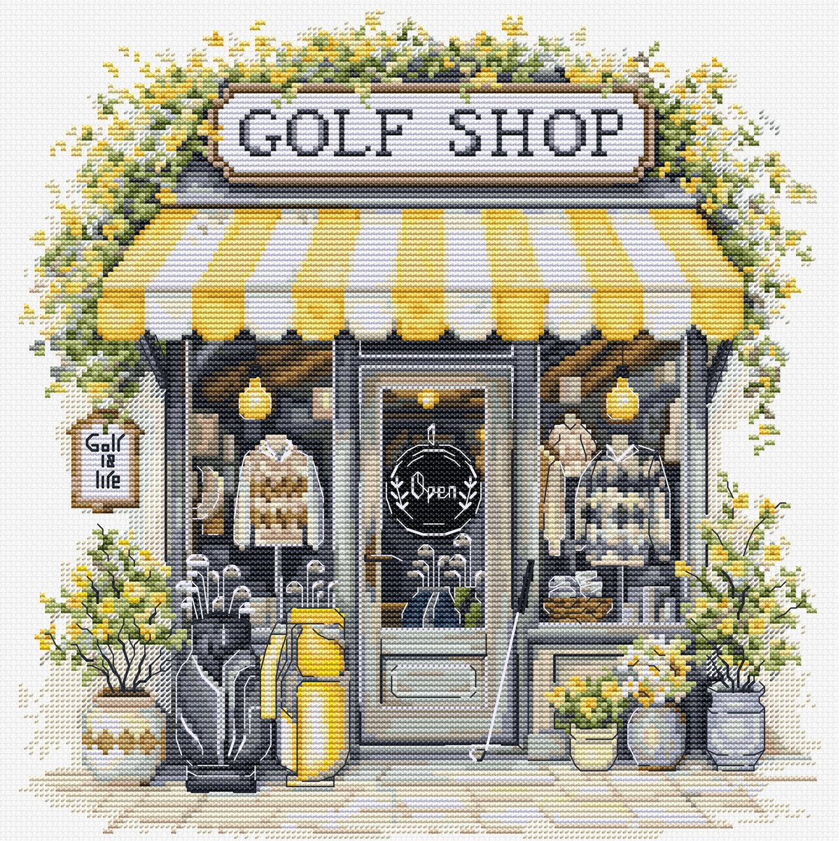 Kit de punto de cruz Luca-S Golf Shop B1438, escena de tienda de golf ilustrada