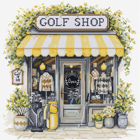 Kit de punto de cruz Luca-S Golf Shop B1438, escena de tienda de golf ilustrada