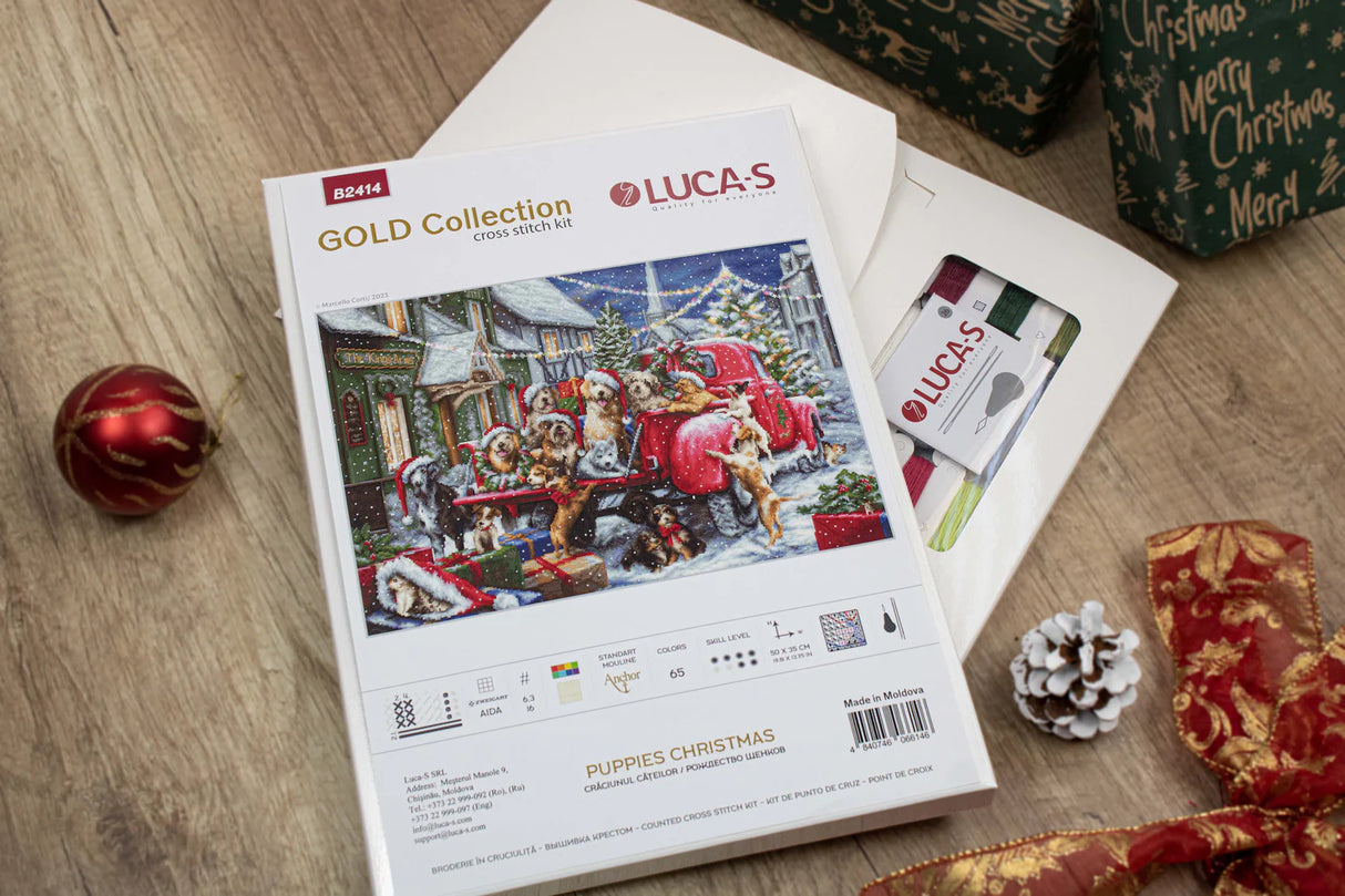 Kit de Punto de Cruz - La Navidad de los Cachorros B2414 de Luca-S GOLD