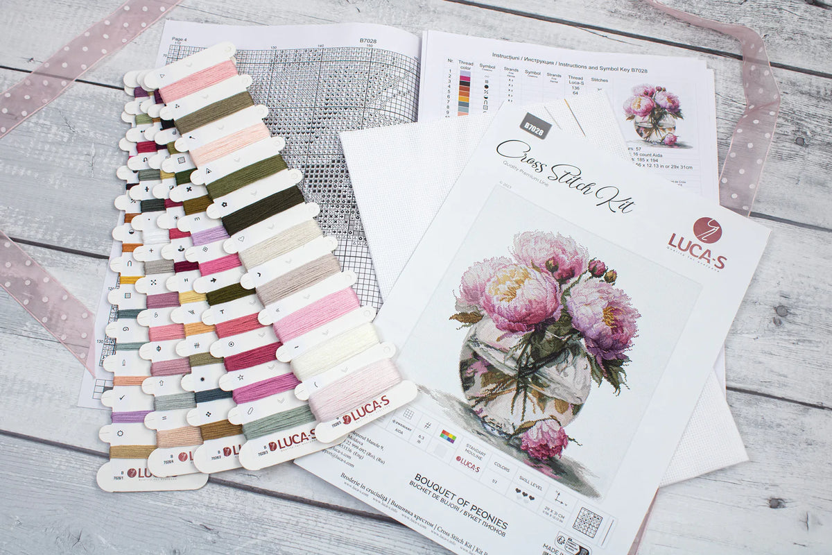 Kit Point de Croix Bouquet de Pivoines B7028 | Luca-S Premium
