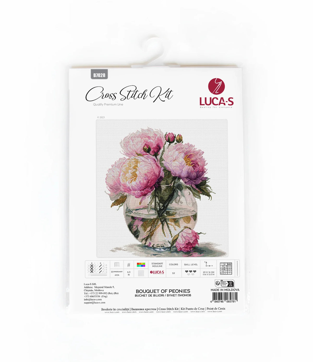 Kit Point de Croix Bouquet de Pivoines B7028 | Luca-S Premium