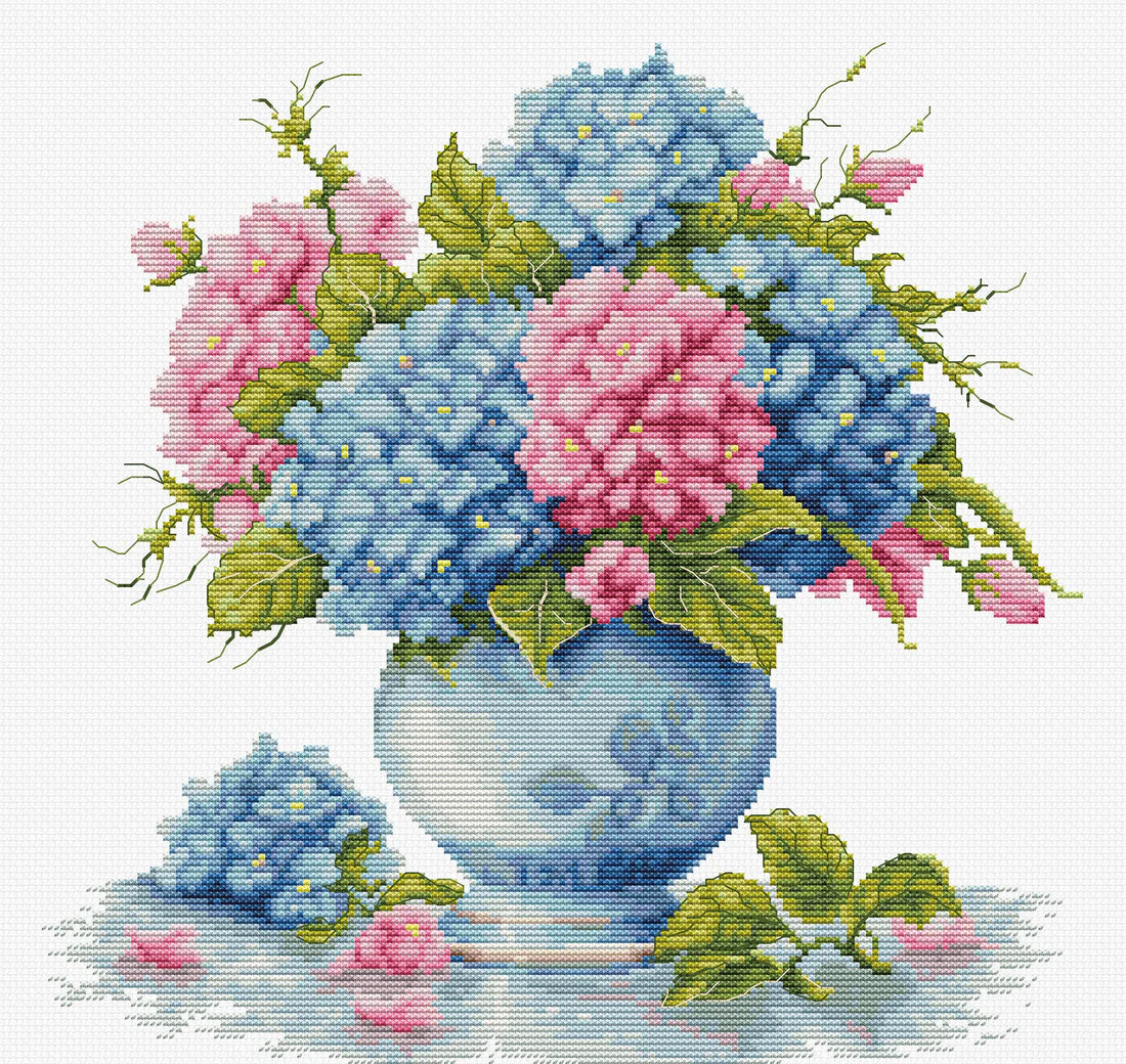 Cross Stitch Kit 'Vase with Hydrangeas' by Luca-S B7033