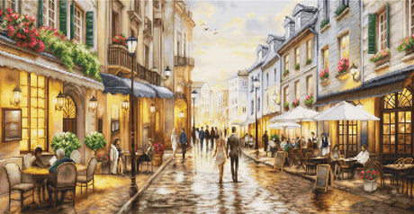 Kit punto de cruz Luca-S GOLD Night Time Café B729 escena de café nocturno bordado