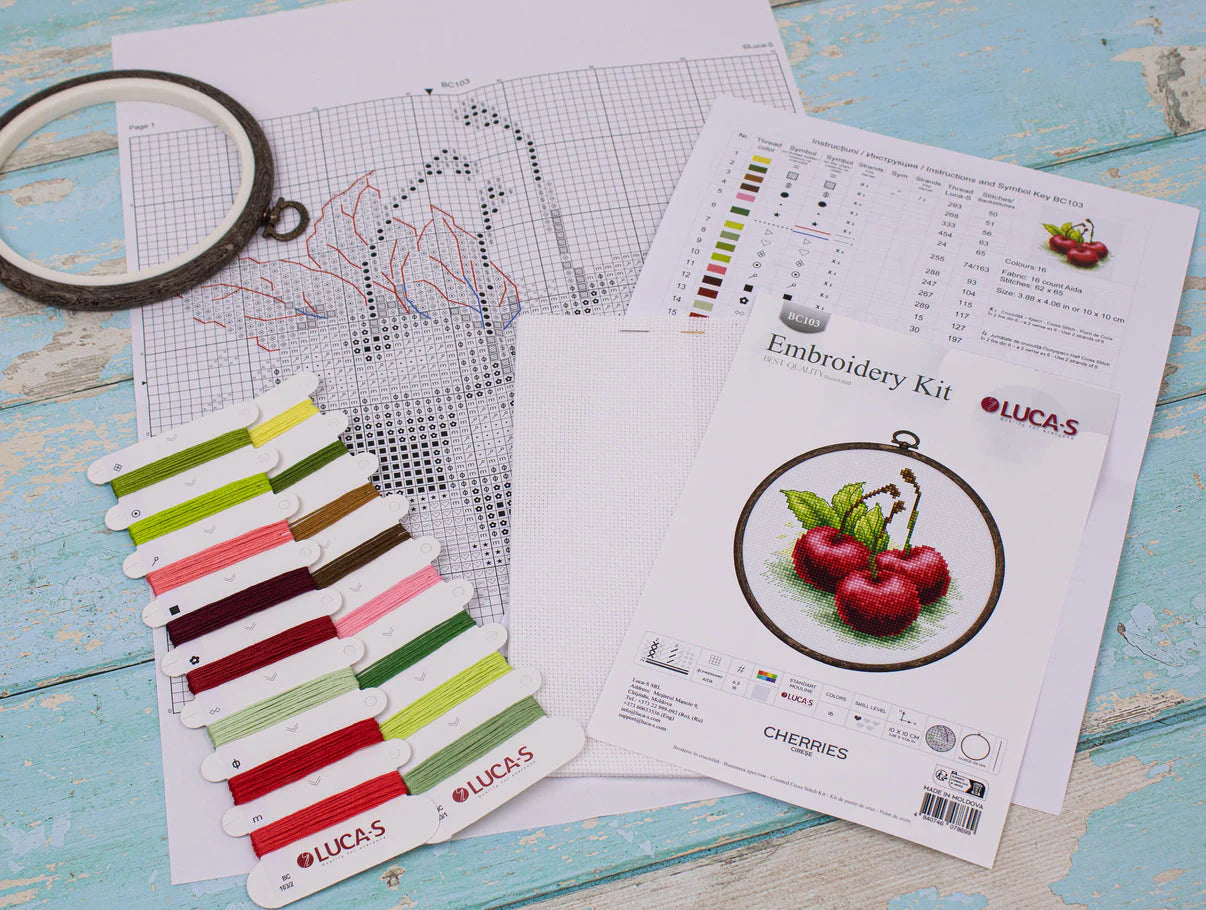 Cross Stitch Kit with Hoop Included - Luca-S Cherry Design, BC103