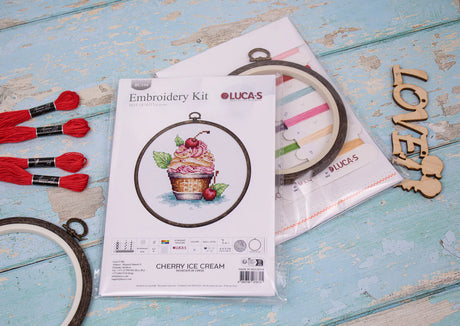 Cross Stitch Kit with Hoop Included - Cherry Ice Cream Luca-S, BC104