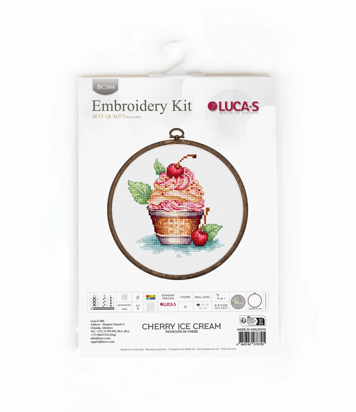 Cross Stitch Kit with Hoop Included - Cherry Ice Cream Luca-S, BC104