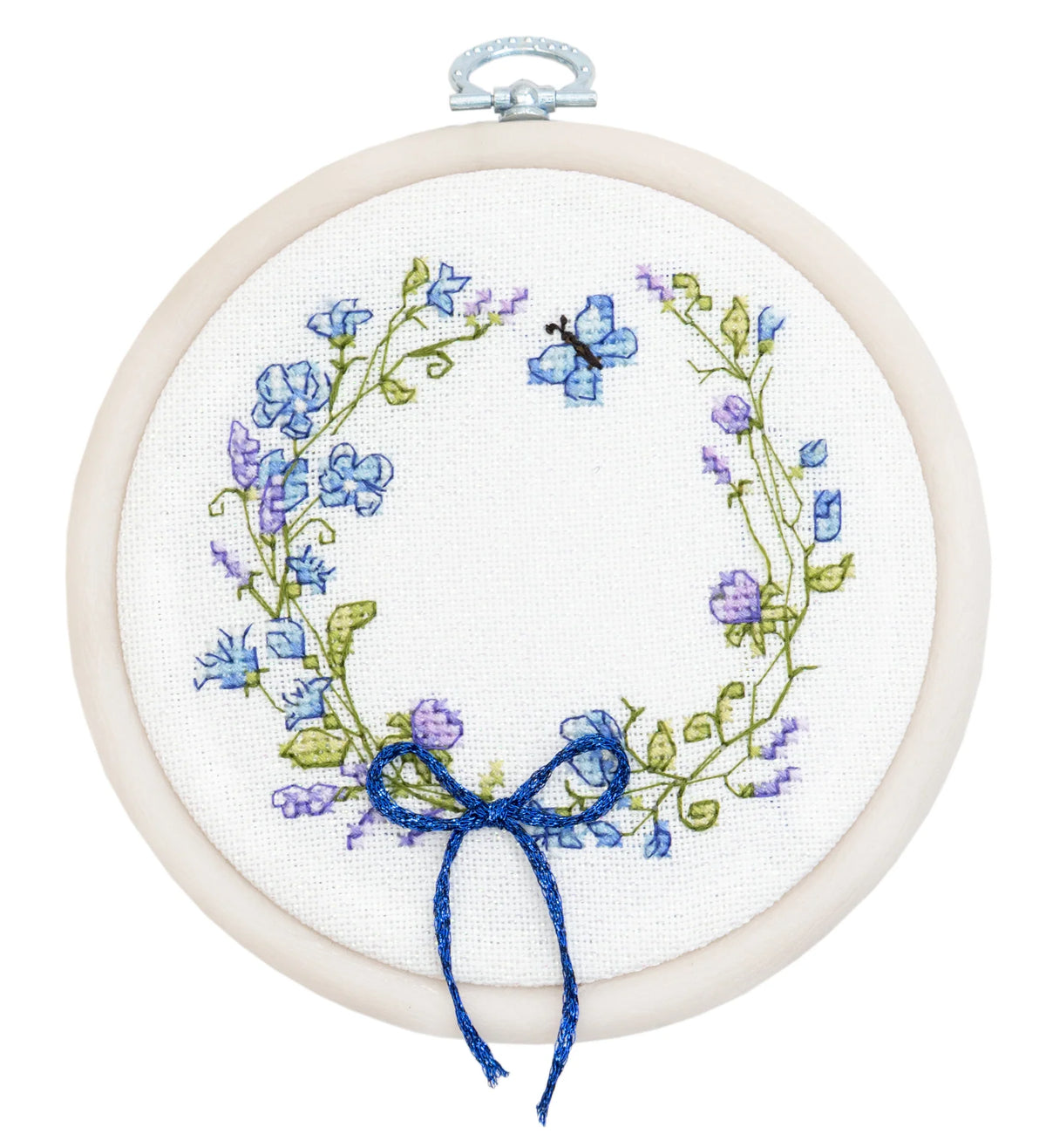 Kit punto de cruz Luca-S Spring Rebirth BC108 corona de flores azules con bastidor