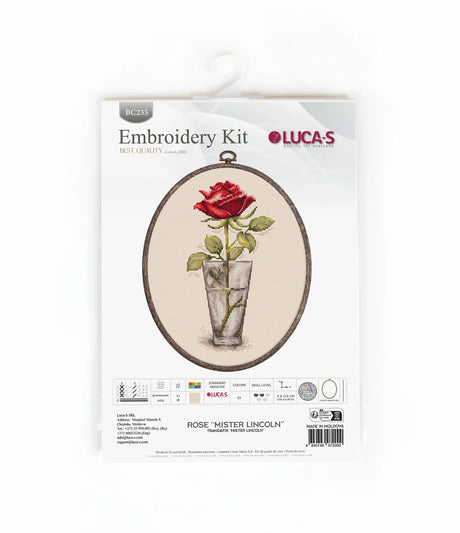 Luca-S Cross Stitch Kit with Hoop Included - Pink “Mister Lincoln”, BC235