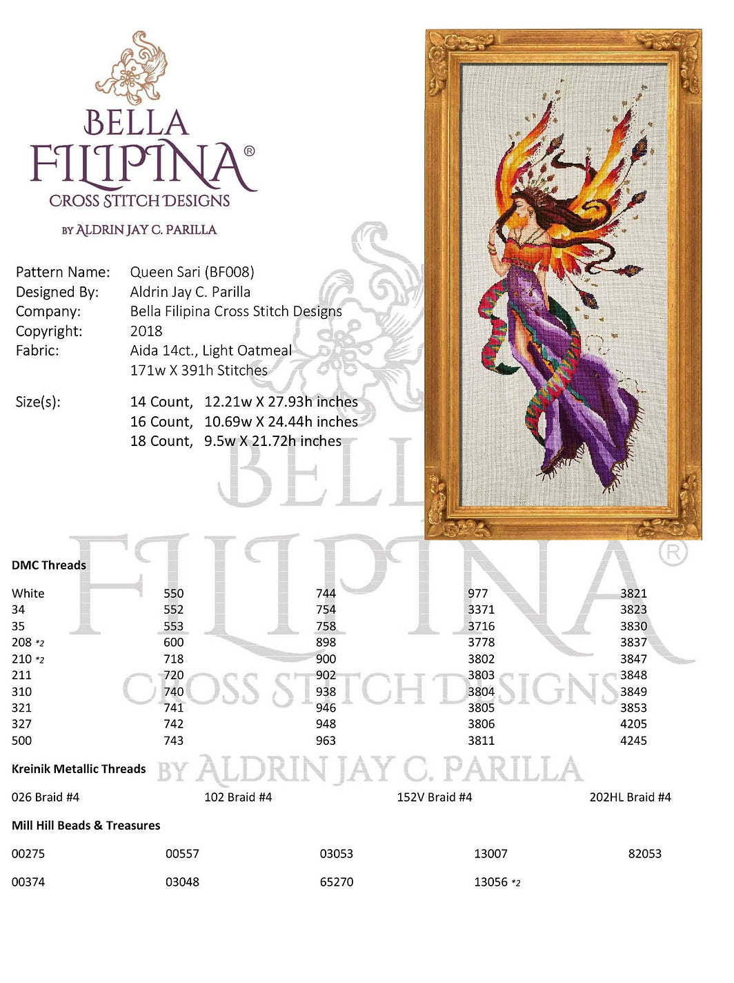 Queen Sari - Bella Filipina - Esquema punto de cruz BF008