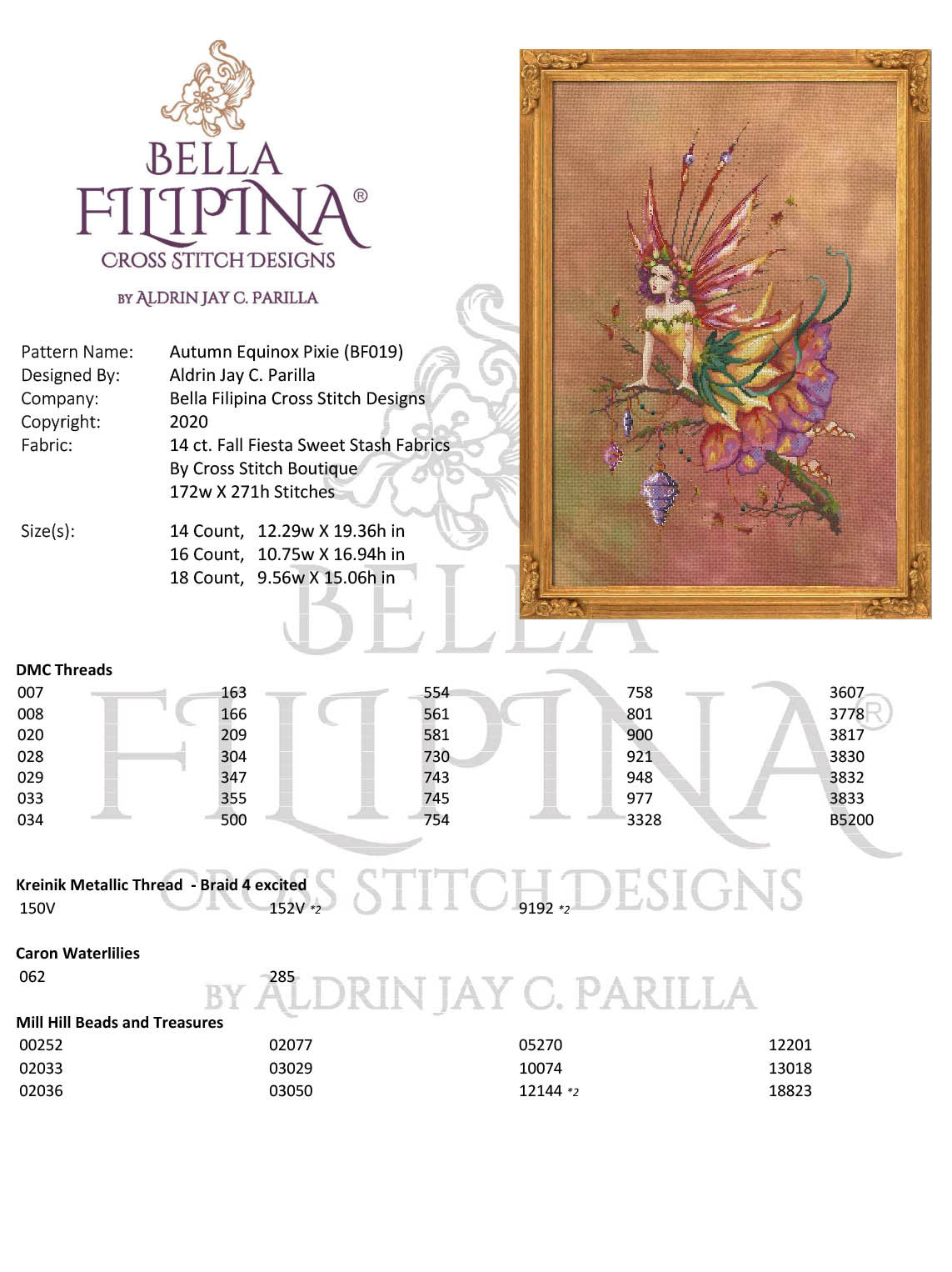 Autumn Equinox Pixie - Bella Filipina - Cross stitch chart BF019