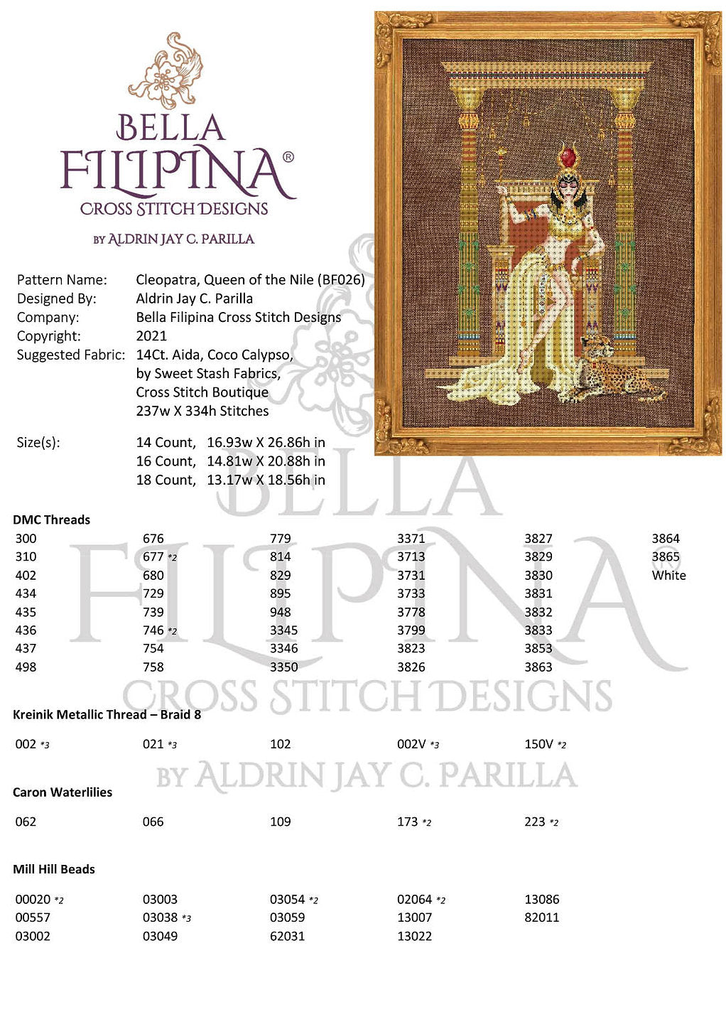 Cleopatra, Queen of the Nile - Bella Filipina - Cross stitch chart BF026