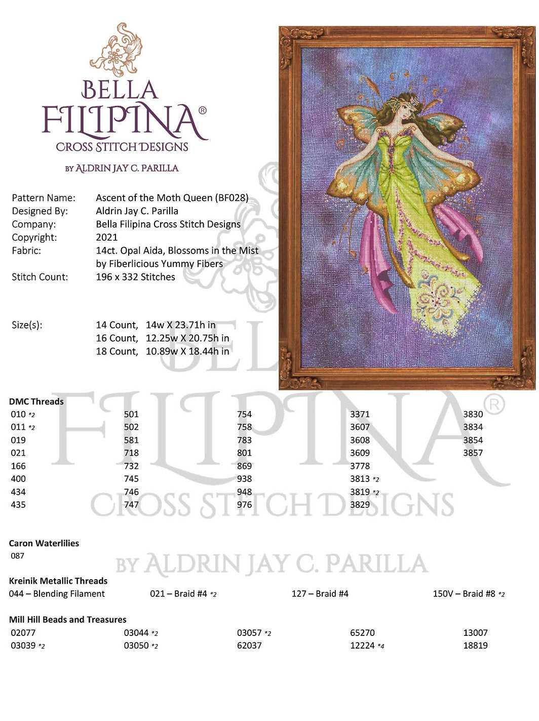 Ascent of the Moth Queen - Bella Filipina - Esquema punto de cruz BF028